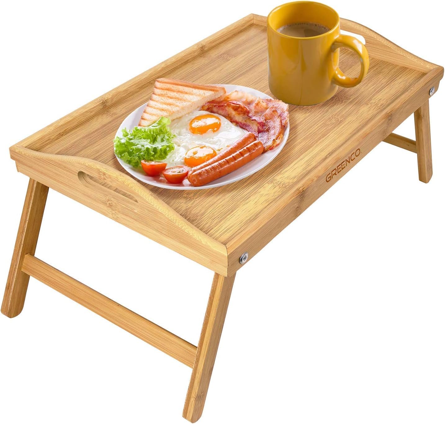 Folding bamboo breakfast tray, bed use